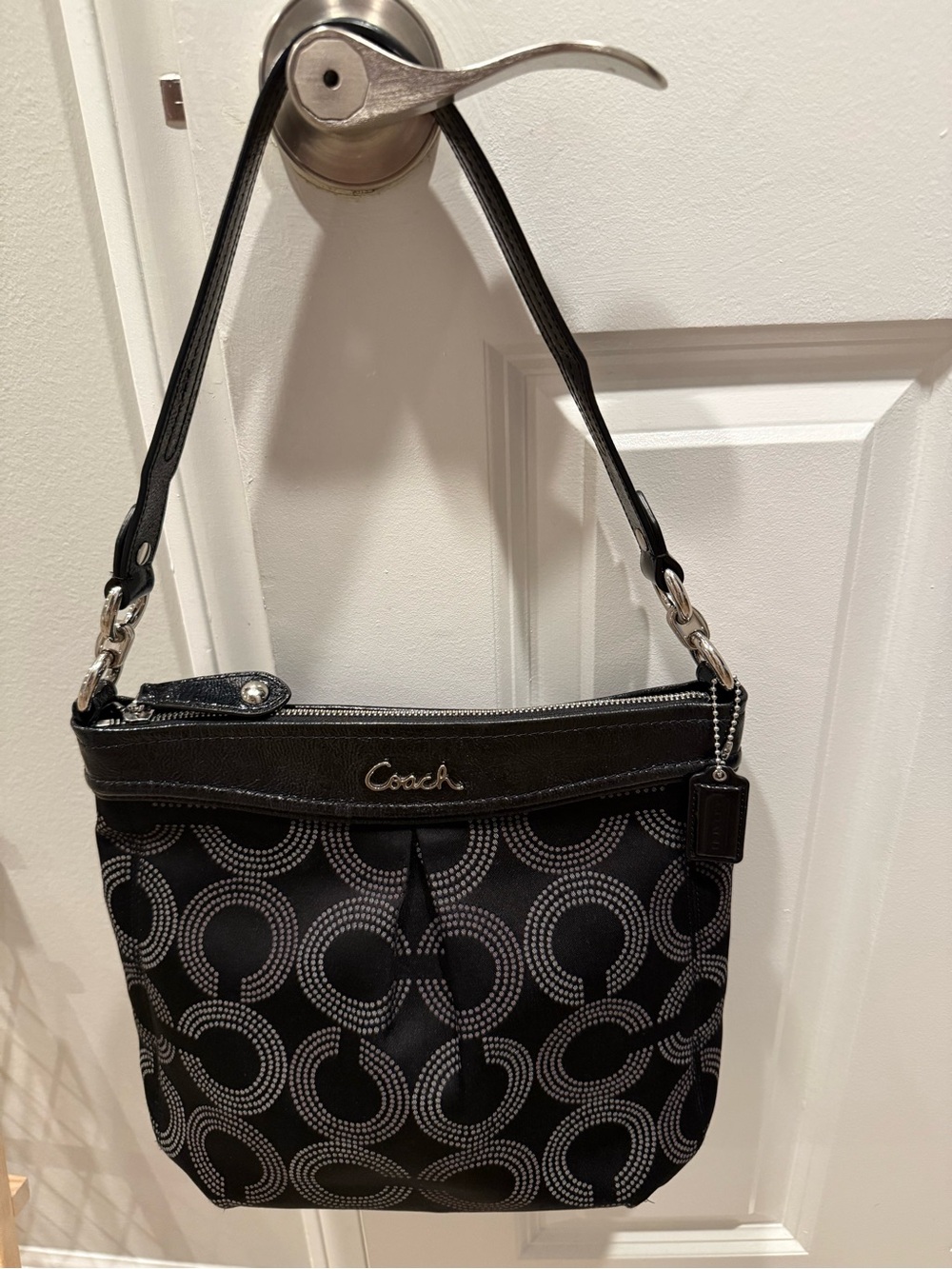 Authentic Coach Black Signature Circle Print Shoulder Bag with Silver Hardware - Picture 1 of 8